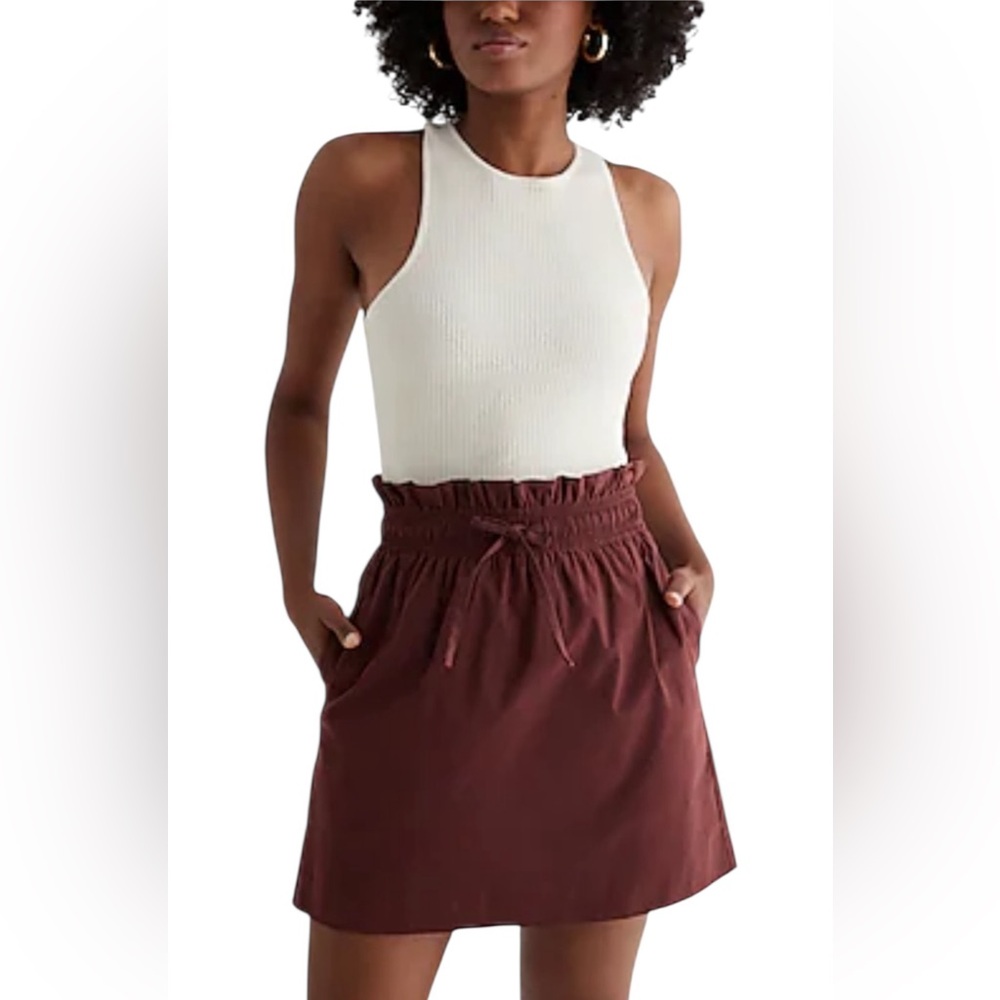Express High Waist Paperbag Mini Skirt Adjustable Drawstring Lined Brown Size 12